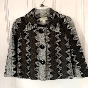 Boucle Black Gray Chevron Cropped Jacket by Lena Gabrielle Size 6